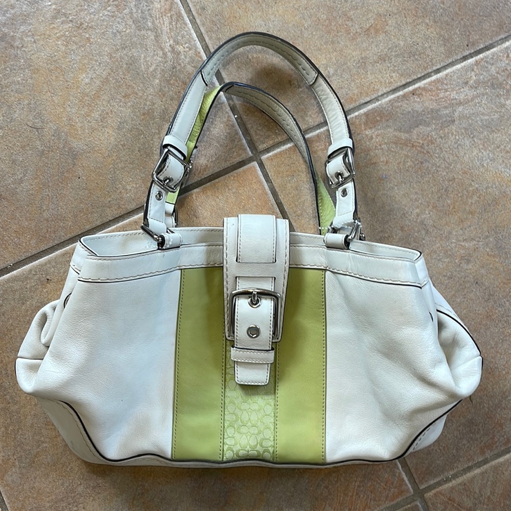 Vintage Green and White Coach Purse